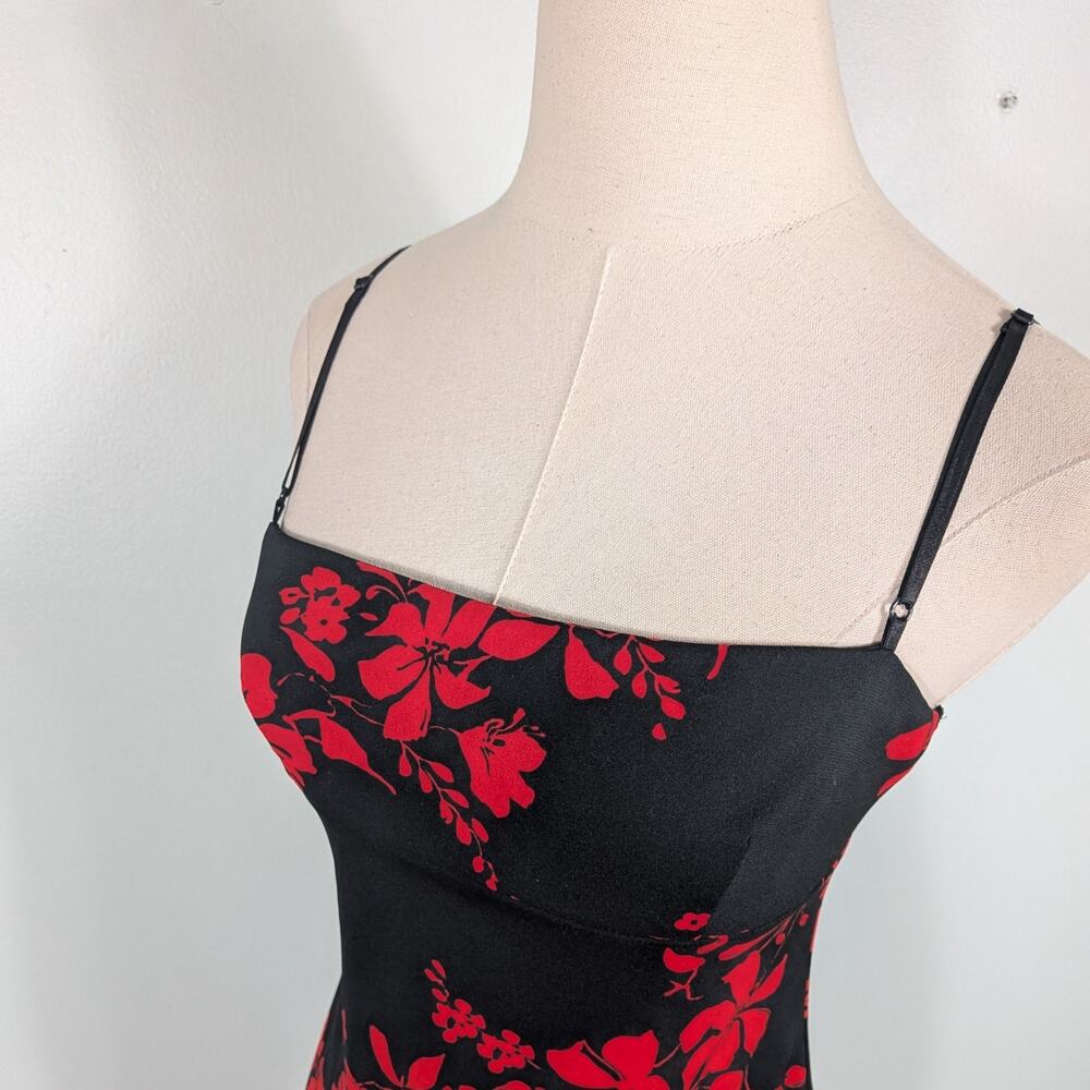 Vintage Midi Dress M Red Black 90S Y2K Babydoll Asymmetric Slip High Low Grunge - Picture 4 of 10